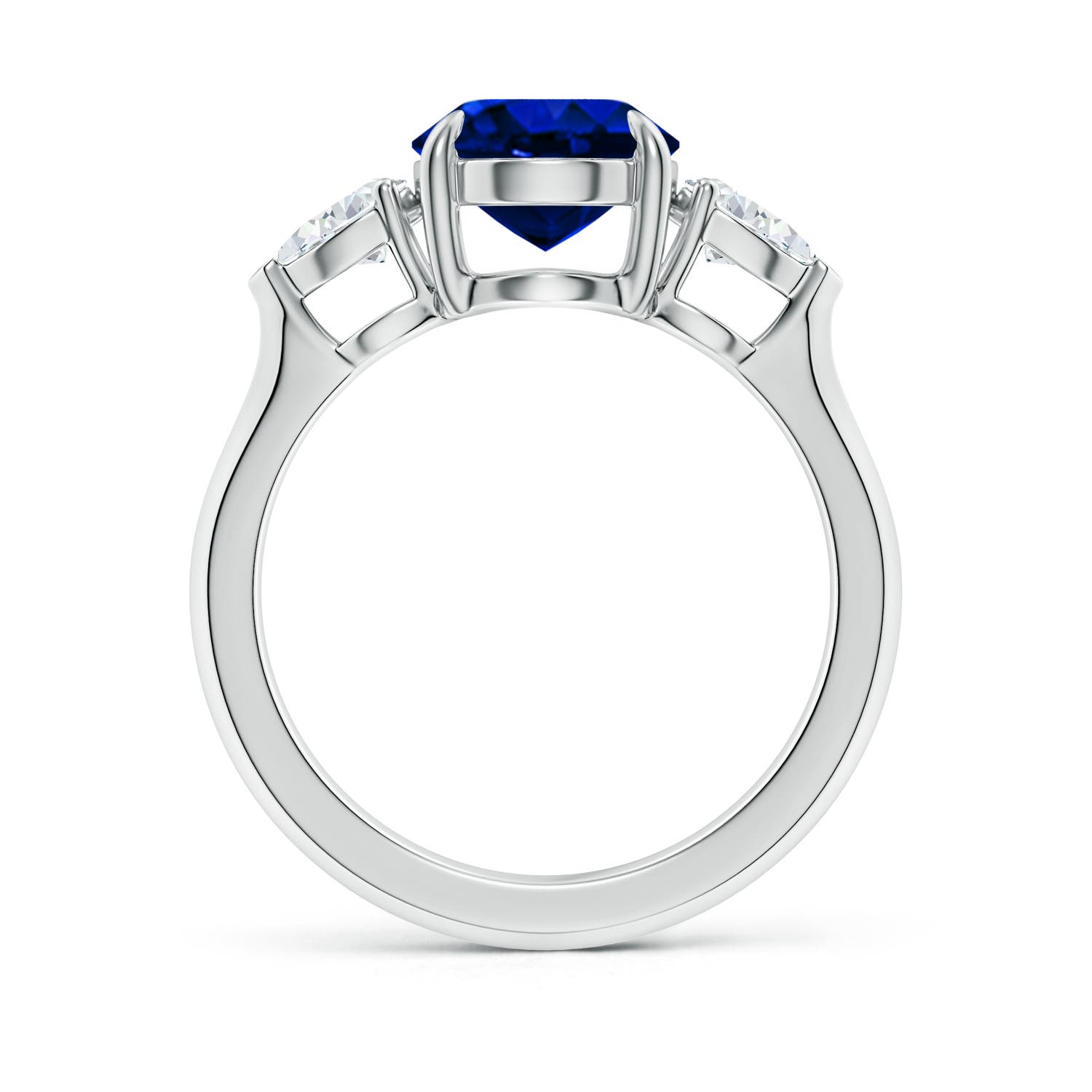 10x8mm AAAA Oval Blue Sapphire and Pear Diamond Three Stone Engagement Ring in White Gold