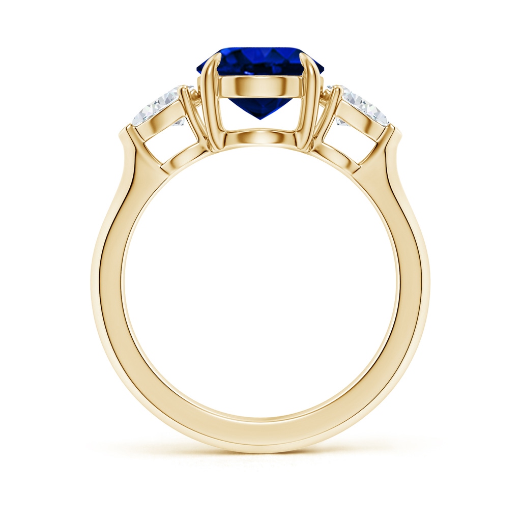 10x8mm Lab-Grown Oval Blue Sapphire and Pear Diamond Three Stone Engagement Ring in Yellow Gold - side 199