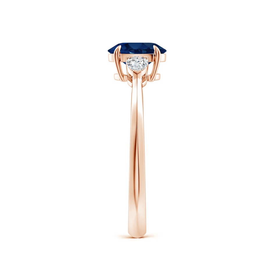 7x5mm AA Oval Blue Sapphire and Pear Diamond Three Stone Engagement Ring in Rose Gold side 299