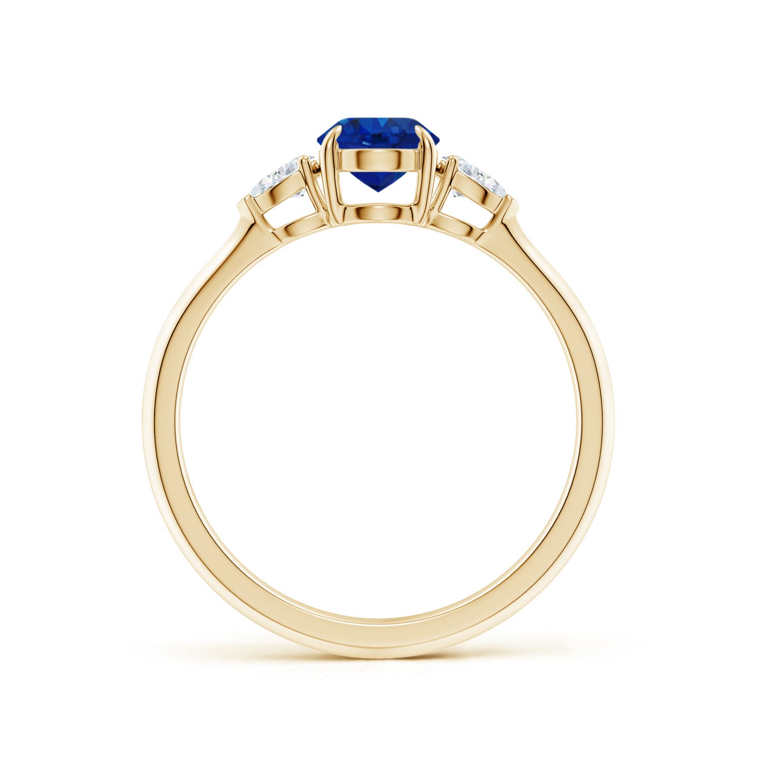 7x5mm AAA Oval Blue Sapphire and Pear Diamond Three Stone Engagement Ring in Yellow Gold - side 2
