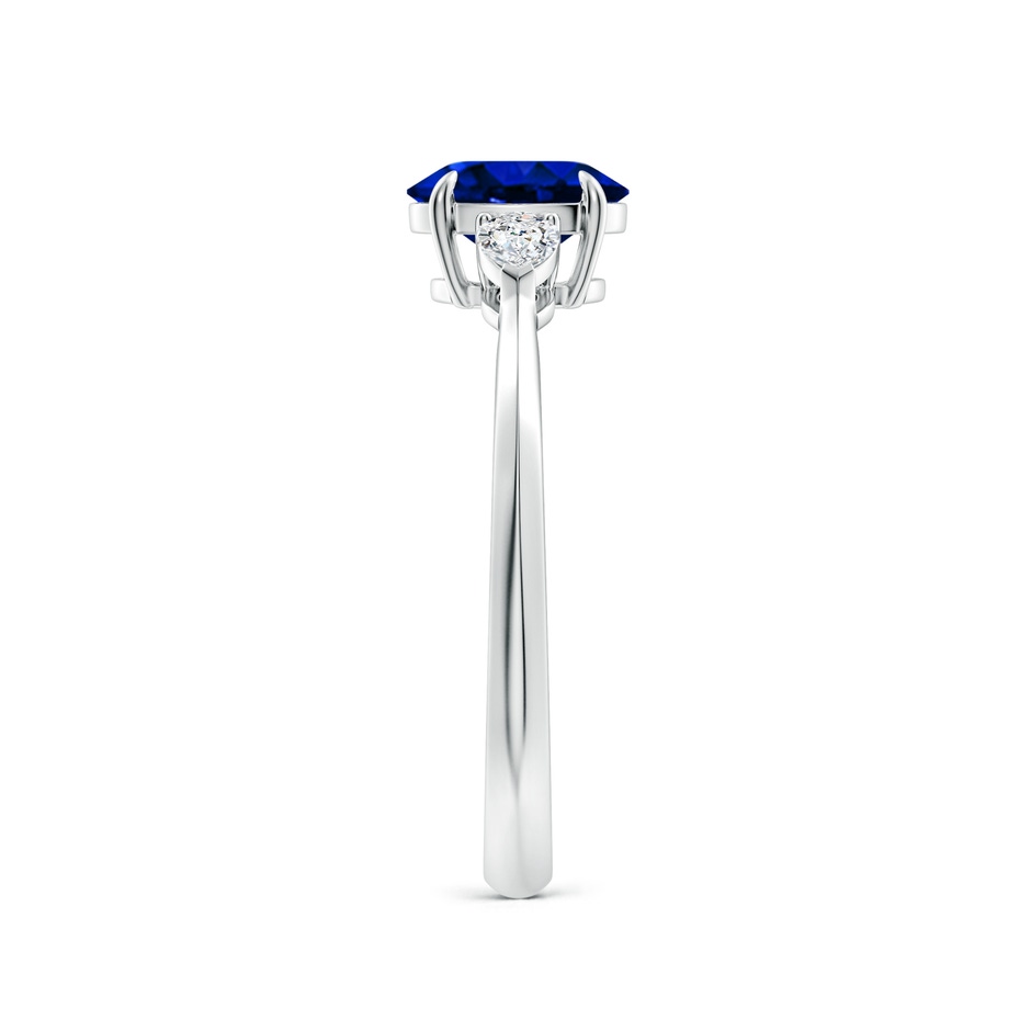 7x5mm AAAA Oval Blue Sapphire and Pear Diamond Three Stone Engagement Ring in 18K White Gold side 299