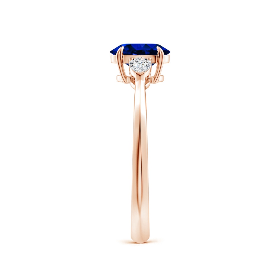 7x5mm Lab-Grown Oval Blue Sapphire and Pear Diamond Three Stone Engagement Ring in Rose Gold side 299