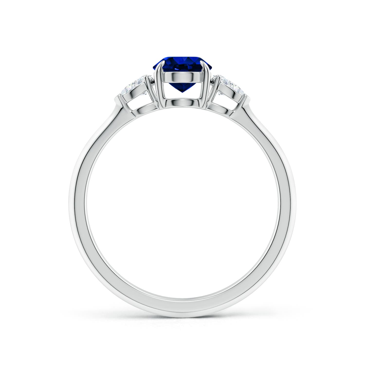 7x5mm AAAA Oval Blue Sapphire and Pear Diamond Three Stone Engagement Ring in White Gold - side 2