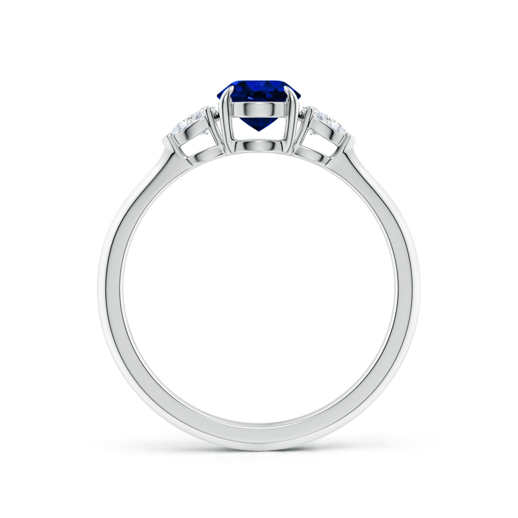 7x5mm AAAA Oval Blue Sapphire and Pear Diamond Three Stone Engagement Ring in White Gold - side 199