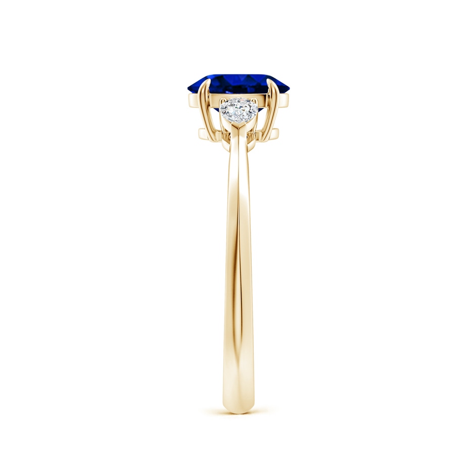 7x5mm Lab-Grown Oval Blue Sapphire and Pear Diamond Three Stone Engagement Ring in Yellow Gold side 299