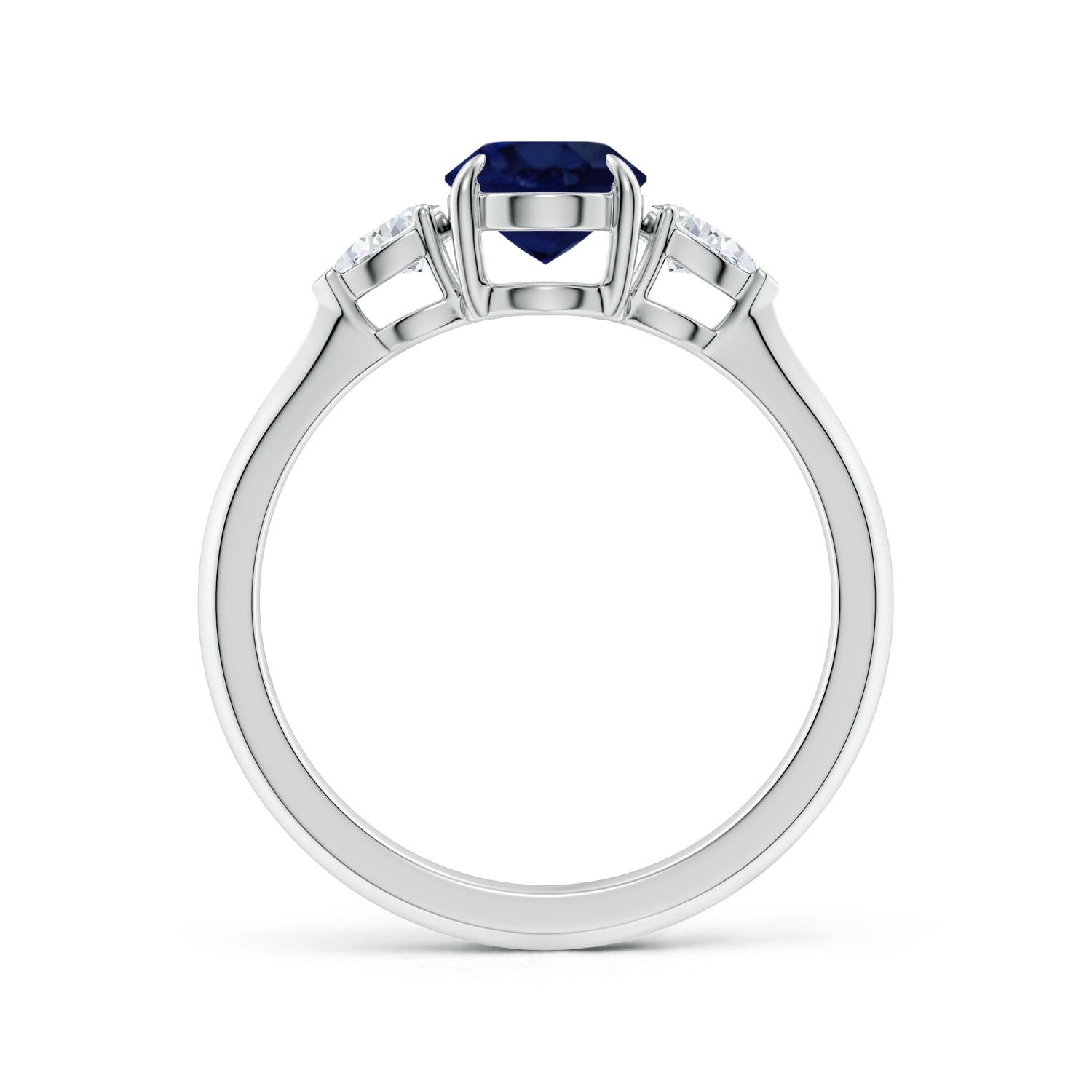 8x6mm A Oval Blue Sapphire and Pear Diamond Three Stone Engagement Ring in P950 Platinum
