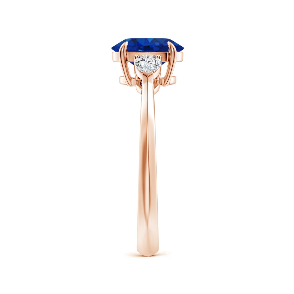8x6mm AAA Oval Blue Sapphire and Pear Diamond Three Stone Engagement Ring in Rose Gold side 299