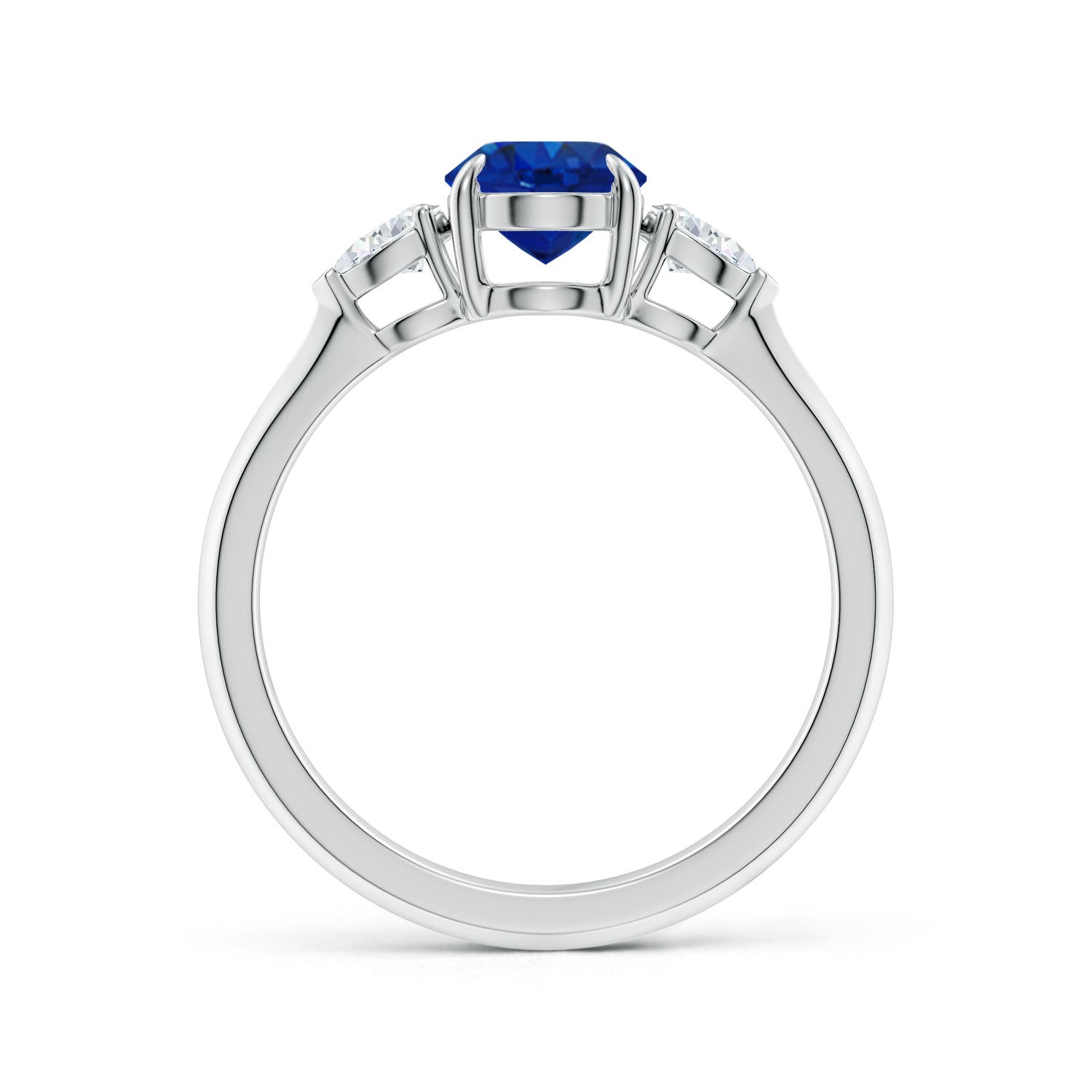 8x6mm AAA Oval Blue Sapphire and Pear Diamond Three Stone Engagement Ring in White Gold
