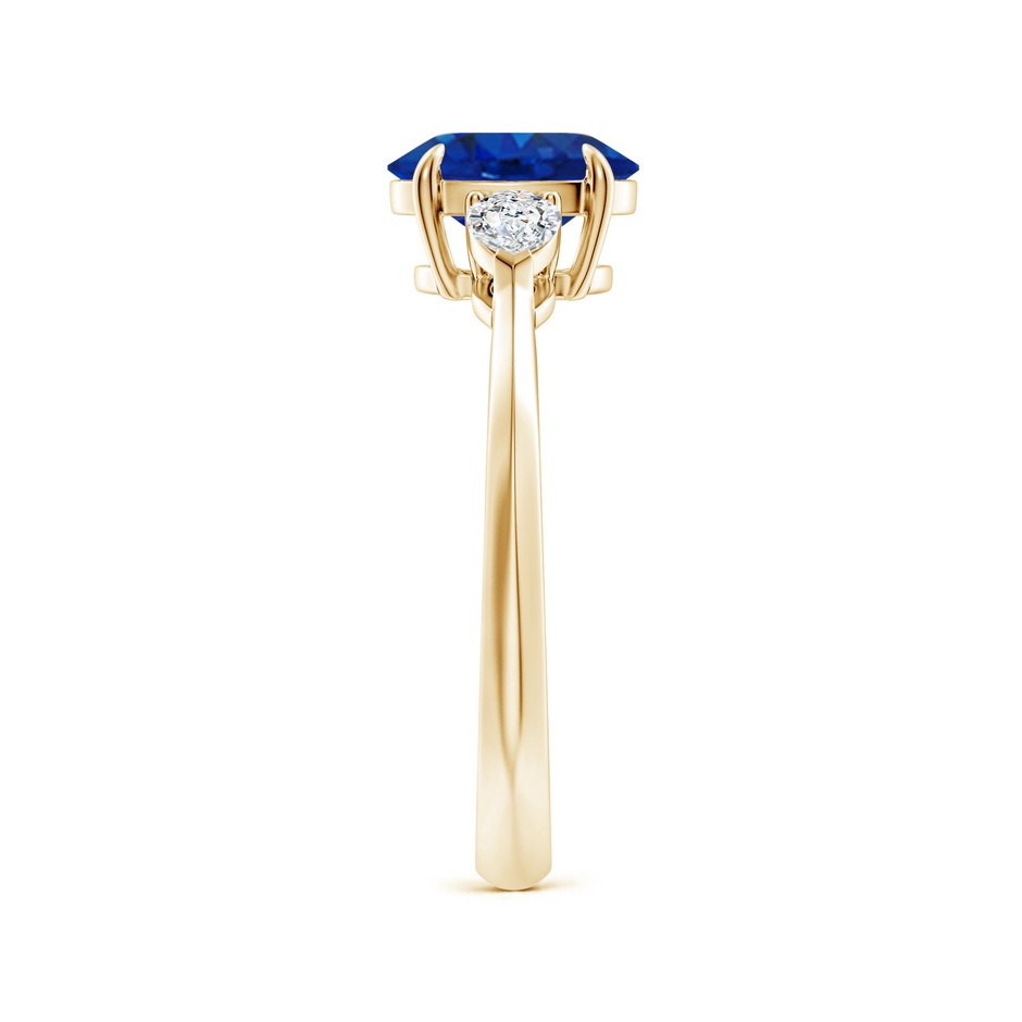 8x6mm AAA Oval Blue Sapphire and Pear Diamond Three Stone Engagement Ring in Yellow Gold side 299