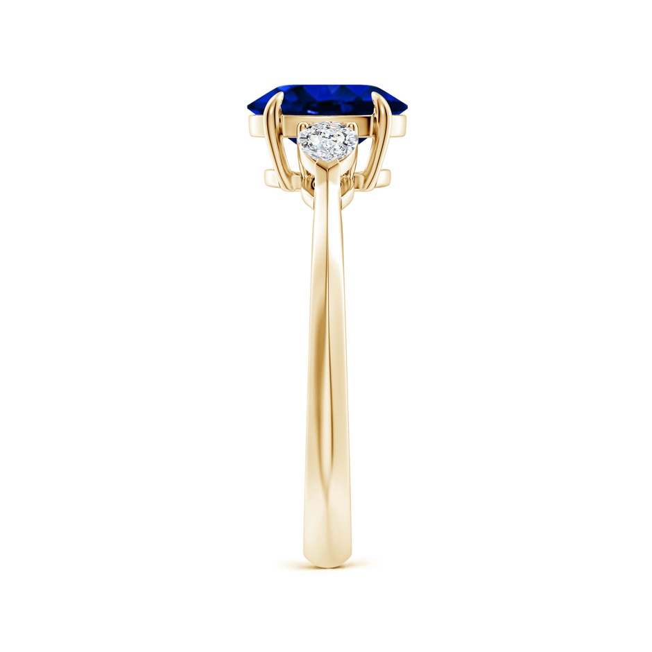 8x6mm AAAA Oval Blue Sapphire and Pear Diamond Three Stone Engagement Ring in Yellow Gold side 299