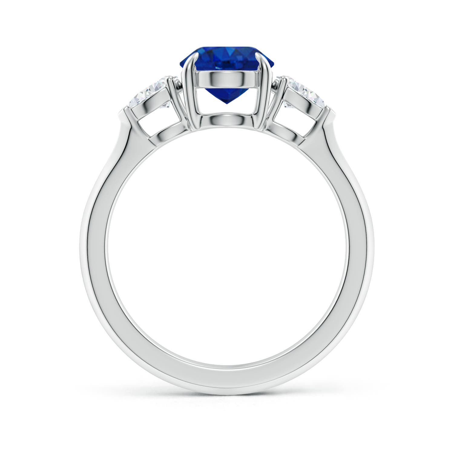 9x7mm AAA Oval Blue Sapphire and Pear Diamond Three Stone Engagement Ring in White Gold - side 2