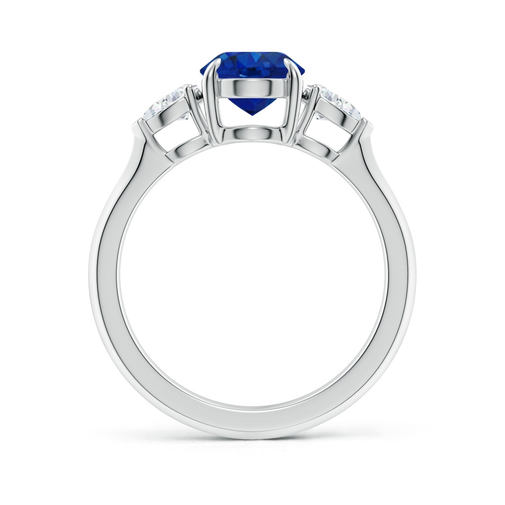 9x7mm AAA Oval Blue Sapphire and Pear Diamond Three Stone Engagement Ring in White Gold - side 199