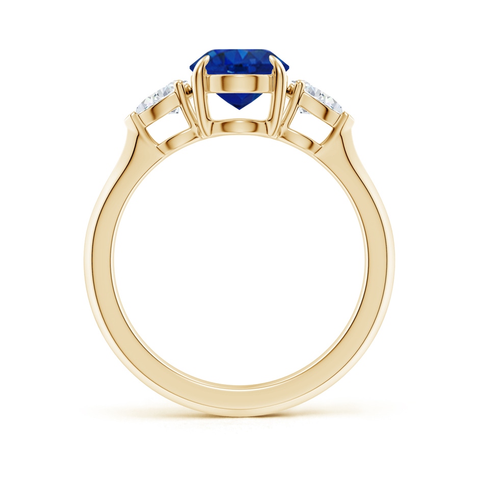 9x7mm AAA Oval Blue Sapphire and Pear Diamond Three Stone Engagement Ring in Yellow Gold side 199