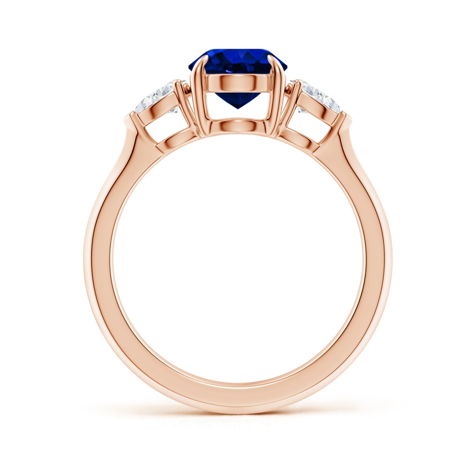 9x7mm AAAA Oval Blue Sapphire and Pear Diamond Three Stone Engagement Ring in 18K Rose Gold side 199