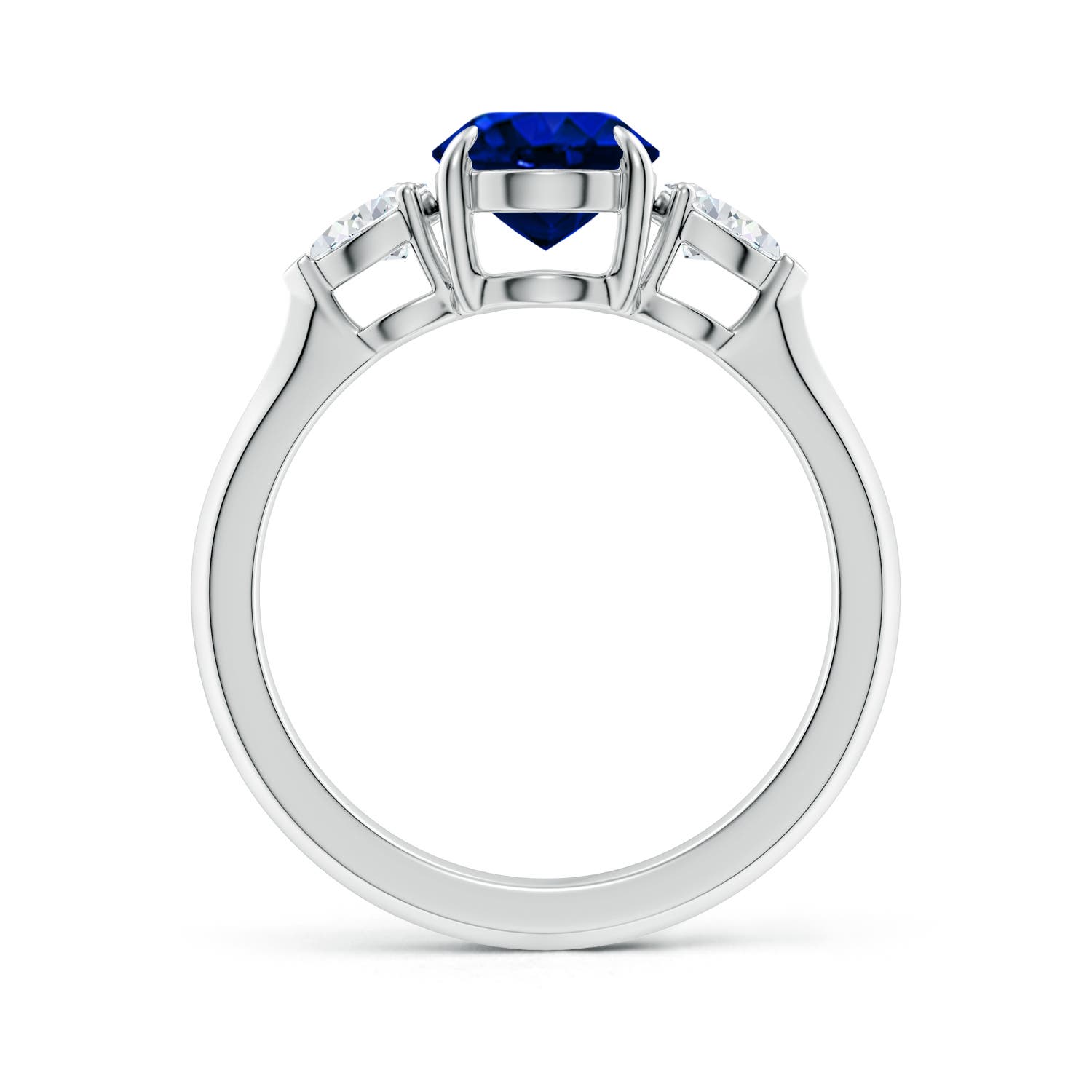 9x7mm AAAA Oval Blue Sapphire and Pear Diamond Three Stone Engagement Ring in 18CT White Gold - side 2