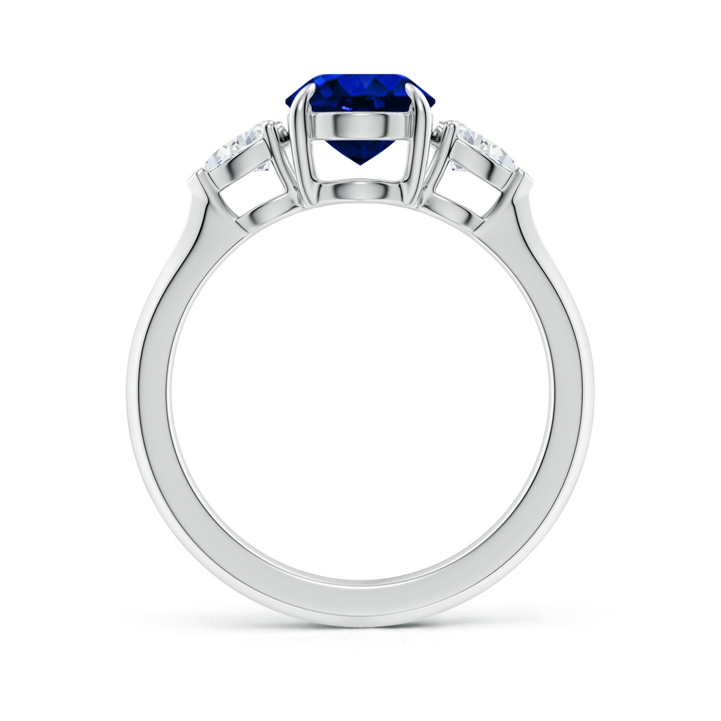 9x7mm Lab-Grown Oval Blue Sapphire and Pear Diamond Three Stone Engagement Ring in 18K White Gold - side 199