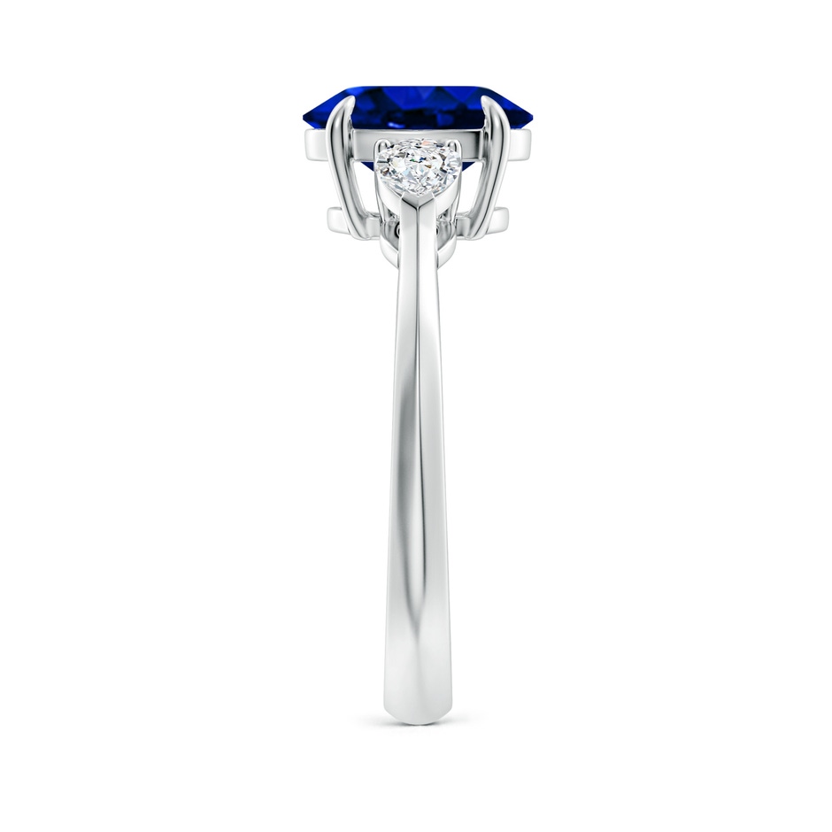 9x7mm AAAA Oval Blue Sapphire and Pear Diamond Three Stone Engagement Ring in P950 Platinum side 299