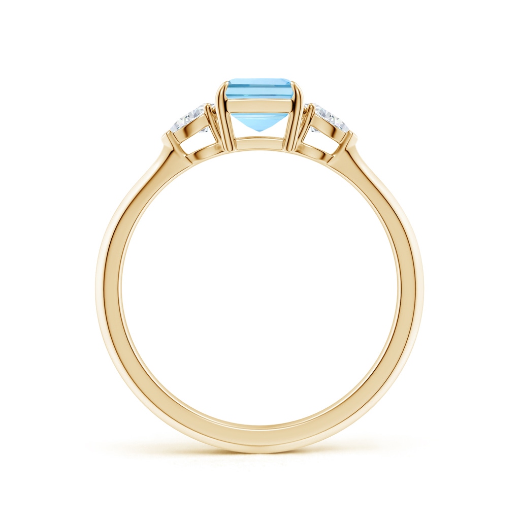7x5mm AAAA Emerald-Cut Aquamarine and Pear Diamond Three Stone Engagement Ring in Yellow Gold - side 199