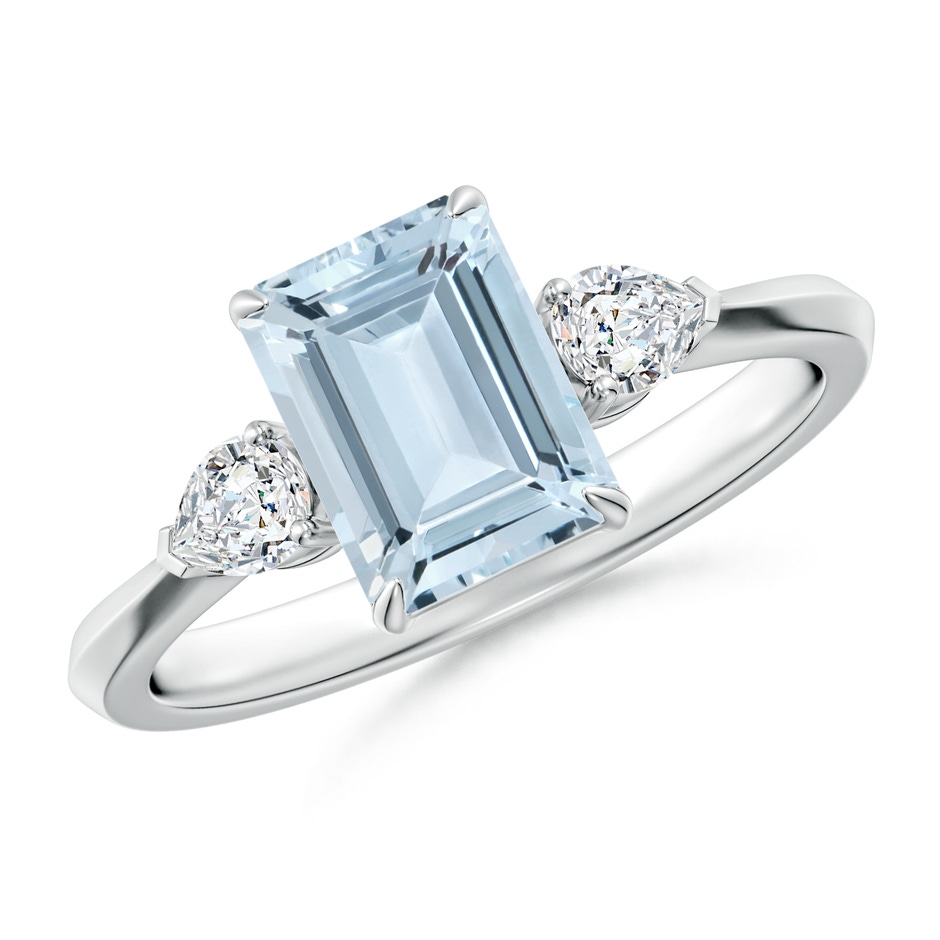 8x6mm A Emerald-Cut Aquamarine and Pear Diamond Three Stone Engagement Ring in S999 Silver 