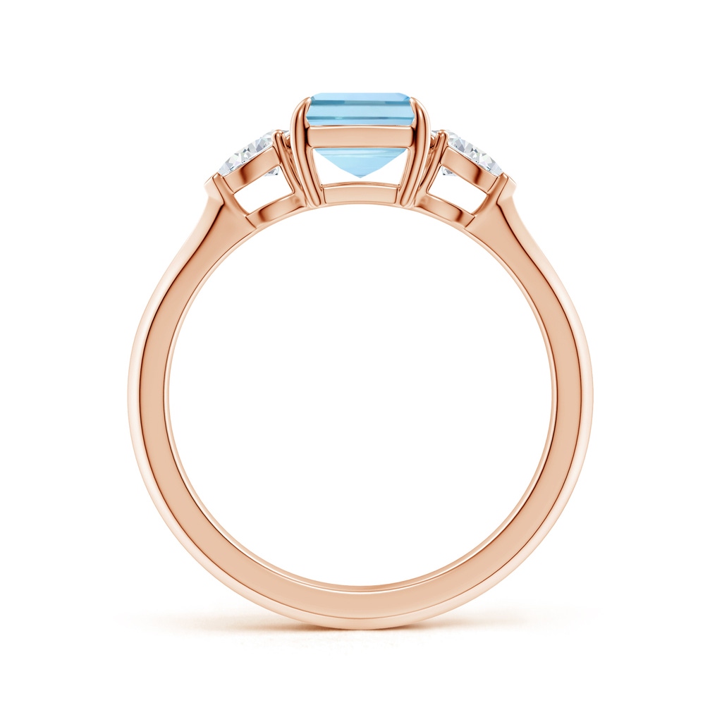 8x6mm AAA Emerald-Cut Aquamarine and Pear Diamond Three Stone Engagement Ring in Rose Gold - side 199