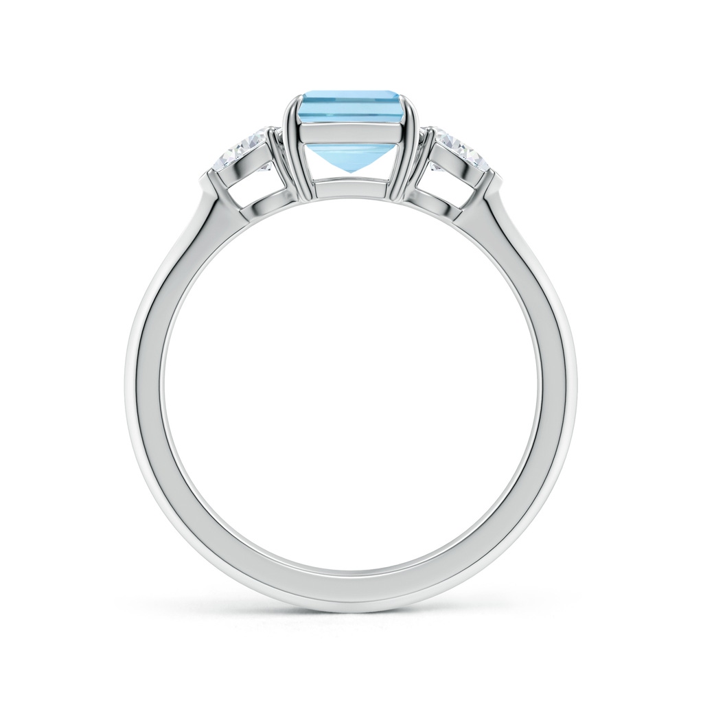 8x6mm AAA Emerald-Cut Aquamarine and Pear Diamond Three Stone Engagement Ring in White Gold - side 199