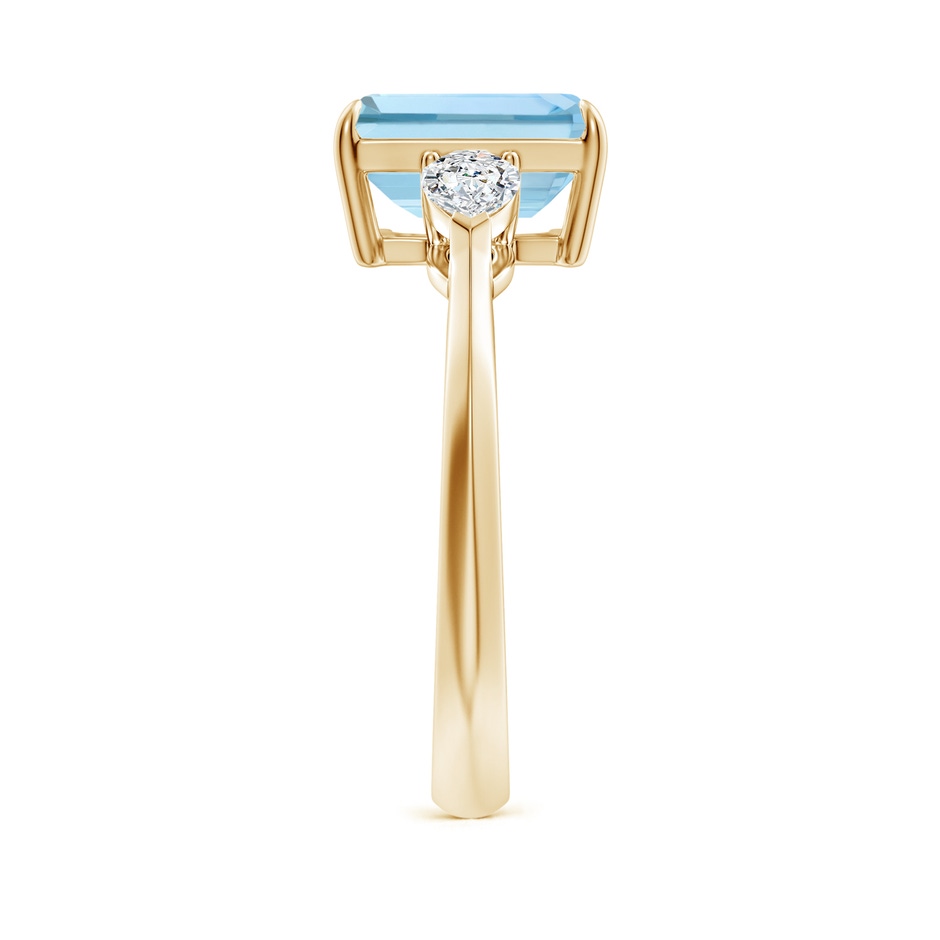 9x7mm AAA Emerald-Cut Aquamarine and Pear Diamond Three Stone Engagement Ring in Yellow Gold side 299
