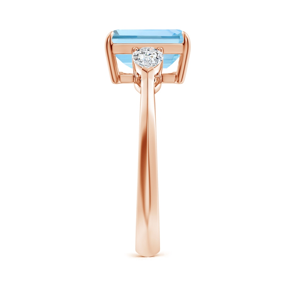 9x7mm AAAA Emerald-Cut Aquamarine and Pear Diamond Three Stone Engagement Ring in Rose Gold side 299