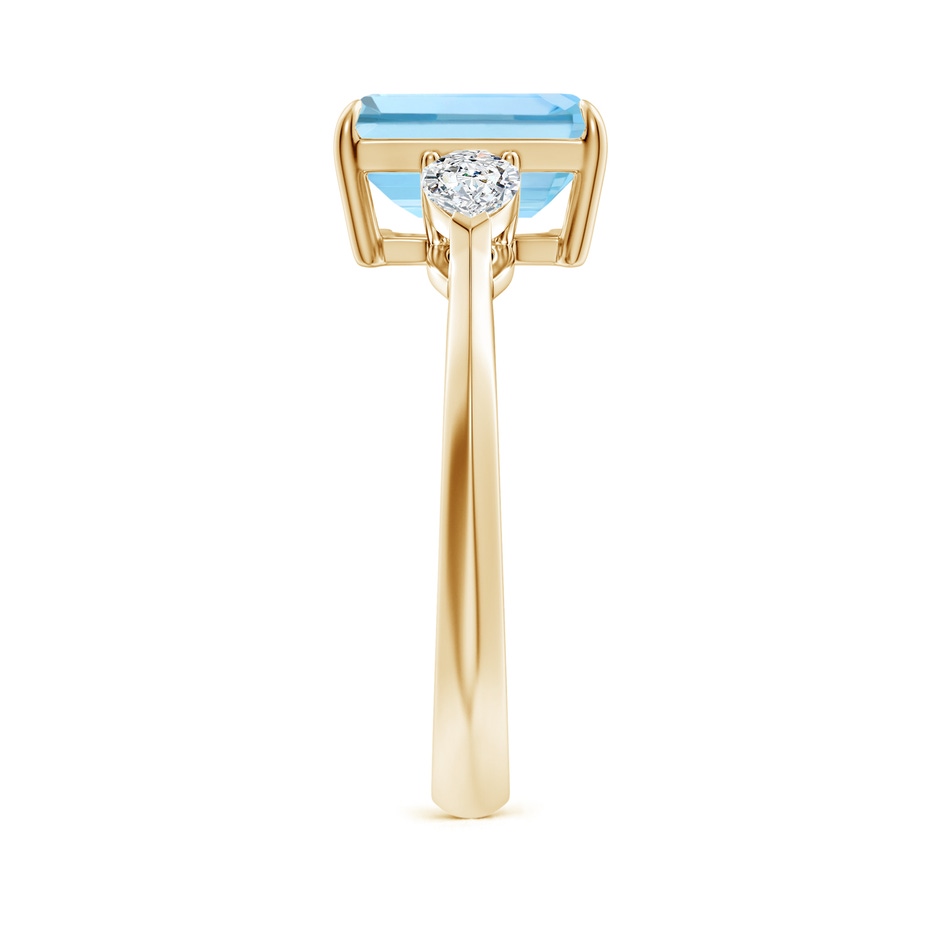 9x7mm AAAA Emerald-Cut Aquamarine and Pear Diamond Three Stone Engagement Ring in Yellow Gold side 299