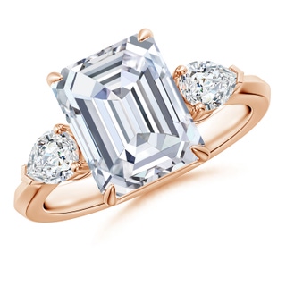 10x7.5mm GVS2 Emerald-Cut Diamond and Pear Diamond Three Stone Engagement Ring in Rose Gold