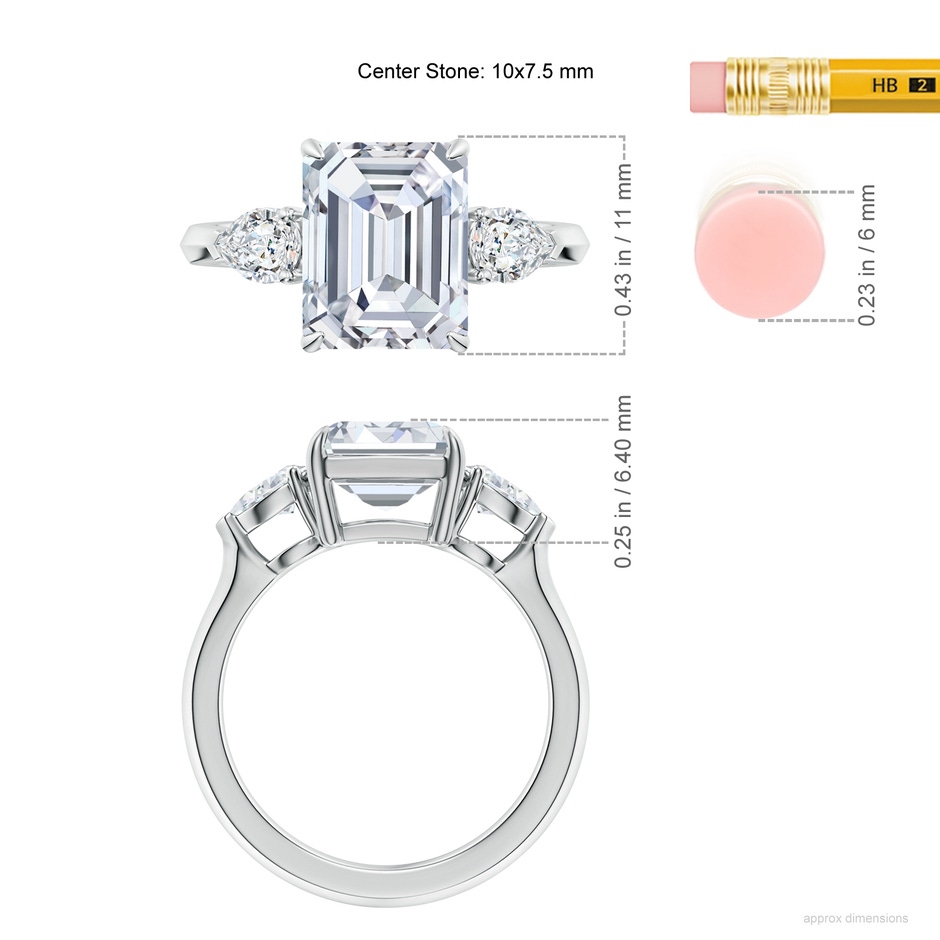 10x7.5mm GVS2 Emerald-Cut Diamond and Pear Diamond Three Stone Engagement Ring in White Gold ruler