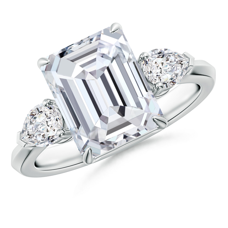 10x7.5mm HSI2 Emerald-Cut Diamond and Pear Diamond Three Stone Engagement Ring in P950 Platinum 