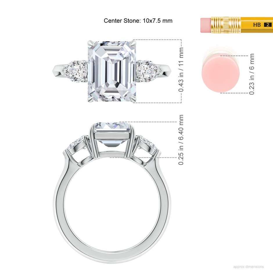 10x7.5mm HSI2 Emerald-Cut Diamond and Pear Diamond Three Stone Engagement Ring in P950 Platinum ruler
