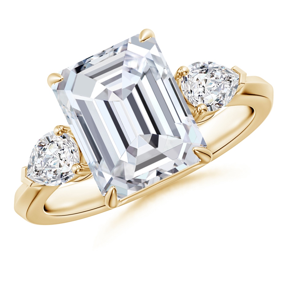 10x7.5mm HSI2 Emerald-Cut Diamond and Pear Diamond Three Stone Engagement Ring in Yellow Gold 