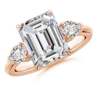 10x7.5mm IJI1I2 Emerald-Cut Diamond and Pear Diamond Three Stone Engagement Ring in Rose Gold