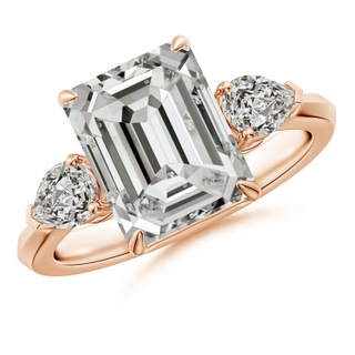 10x7.5mm KI3 Emerald-Cut Diamond and Pear Diamond Three Stone Engagement Ring in 18K Rose Gold