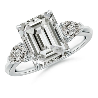 10x7.5mm KI3 Emerald-Cut Diamond and Pear Diamond Three Stone Engagement Ring in P950 Platinum