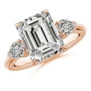 10x7.5mm KI3 Emerald-Cut Diamond and Pear Diamond Three Stone Engagement Ring in Rose Gold