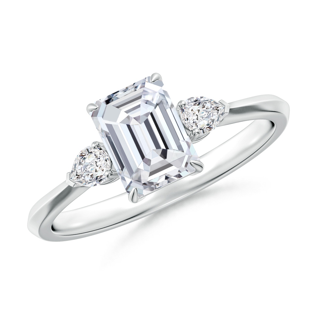 7x5mm HSI2 Emerald-Cut Diamond and Pear Diamond Three Stone Engagement Ring in White Gold