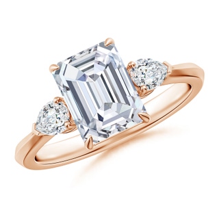 8.5x6.5mm GVS2 Emerald-Cut Diamond and Pear Diamond Three Stone Engagement Ring in Rose Gold