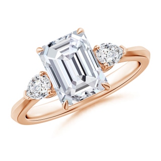 8.5x6.5mm HSI2 Emerald-Cut Diamond and Pear Diamond Three Stone Engagement Ring in Rose Gold