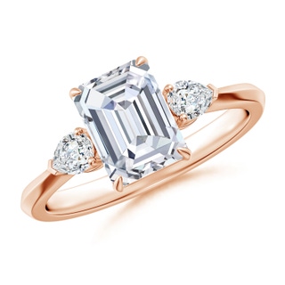 8x6mm GVS2 Emerald-Cut Diamond and Pear Diamond Three Stone Engagement Ring in Rose Gold