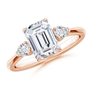 8x6mm HSI2 Emerald-Cut Diamond and Pear Diamond Three Stone Engagement Ring in 18K Rose Gold