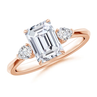 8x6mm HSI2 Emerald-Cut Diamond and Pear Diamond Three Stone Engagement Ring in Rose Gold