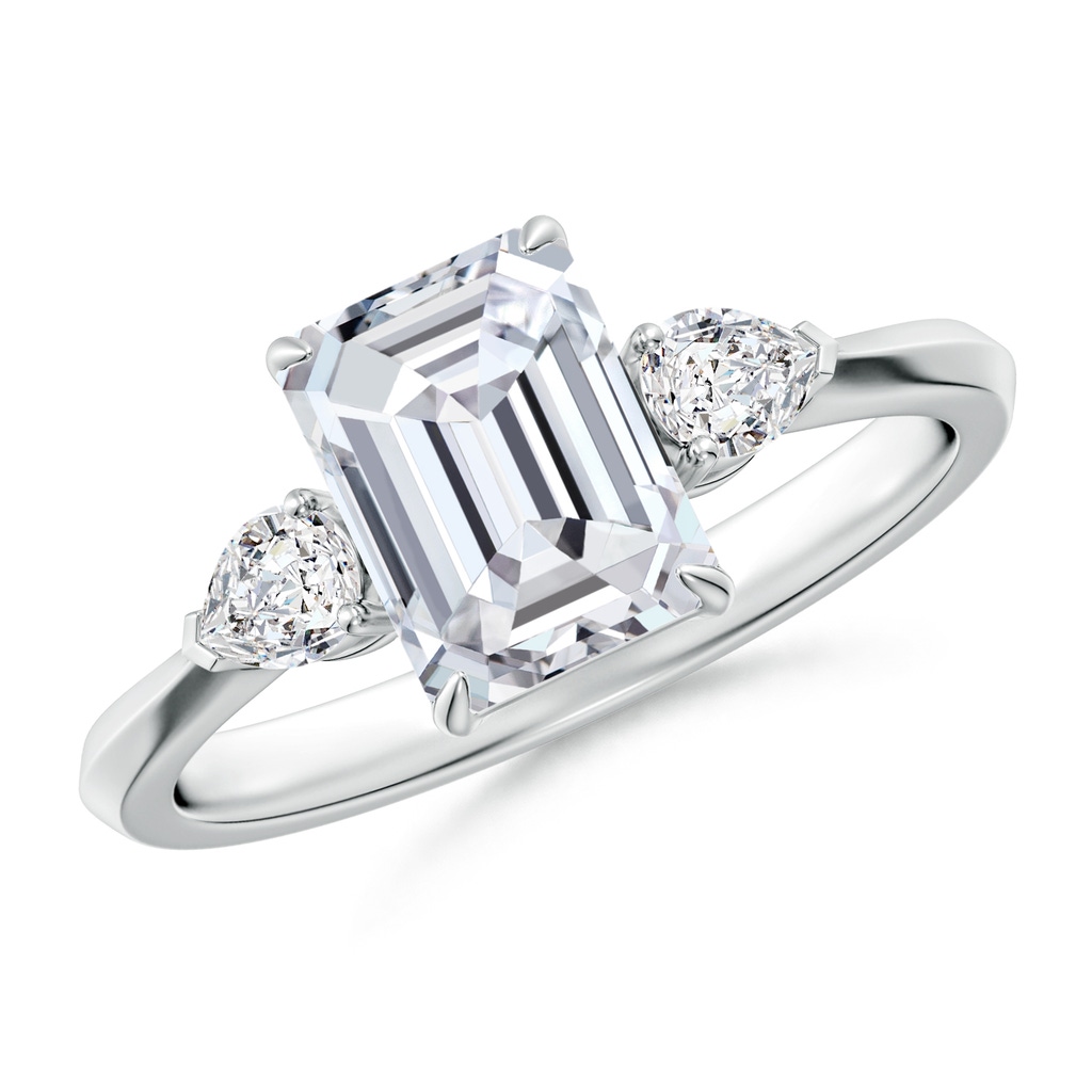 8x6mm HSI2 Emerald-Cut Diamond and Pear Diamond Three Stone Engagement Ring in White Gold 