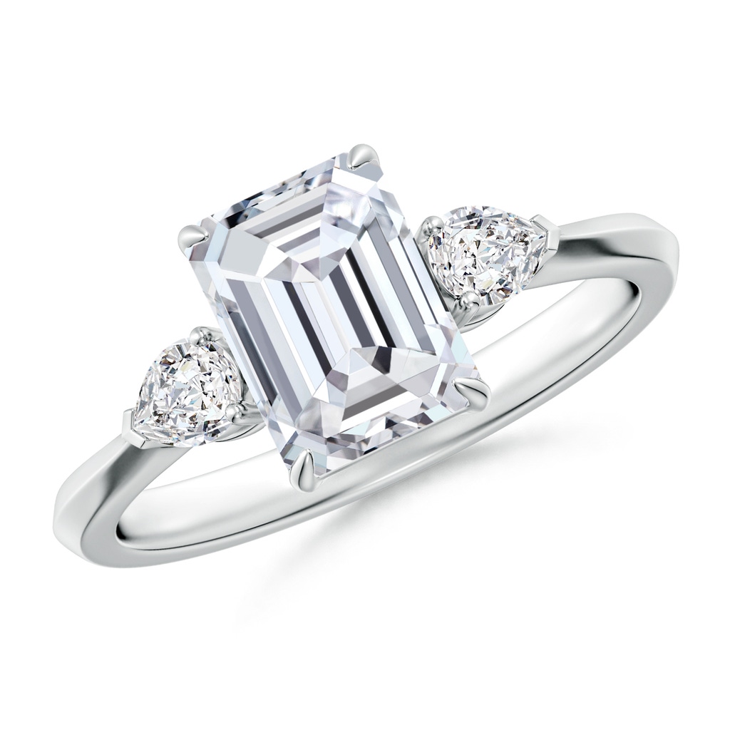 8x6mm HSI2 Emerald-Cut Diamond and Pear Diamond Three Stone Engagement Ring in White Gold