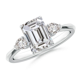 8x6mm IJI1I2 Emerald-Cut Diamond and Pear Diamond Three Stone Engagement Ring in P950 Platinum