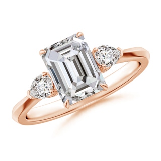 8x6mm IJI1I2 Emerald-Cut Diamond and Pear Diamond Three Stone Engagement Ring in Rose Gold