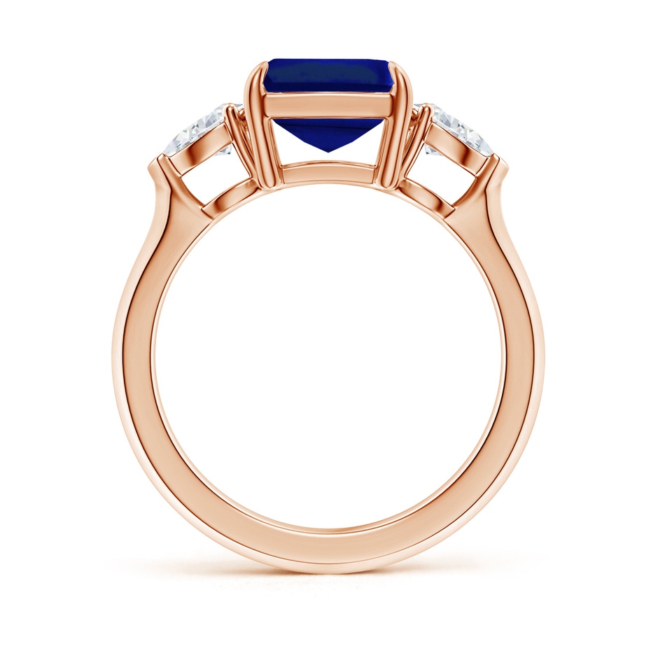 10x8mm Lab-Grown Emerald-Cut Blue Sapphire and Pear Diamond Three Stone Engagement Ring in 18K Rose Gold side 199