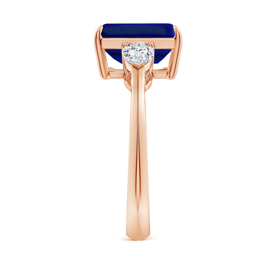 10x8mm Lab-Grown Emerald-Cut Blue Sapphire and Pear Diamond Three Stone Engagement Ring in 18K Rose Gold side 299