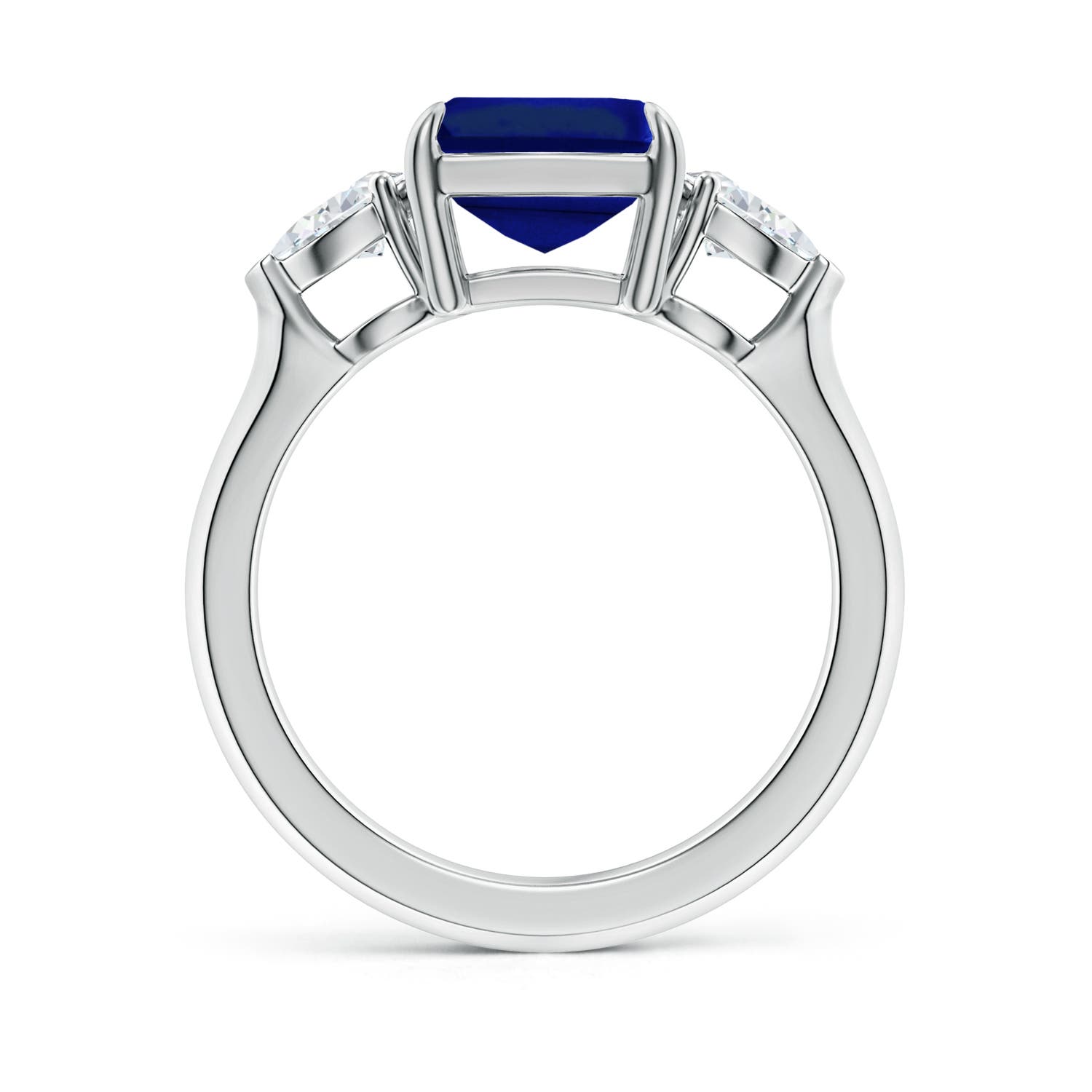 10x8mm AAAA Emerald-Cut Blue Sapphire and Pear Diamond Three Stone Engagement Ring in 18K White Gold